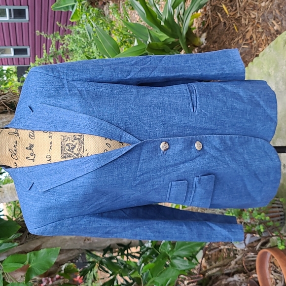 Lauren Ralph Lauren distressed blue linen blazer, size 10P. EUC - Picture 2 of 14